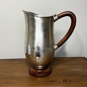 POTTERY BARN Antique Stainless Steel and Wood 11" Water Pitcher